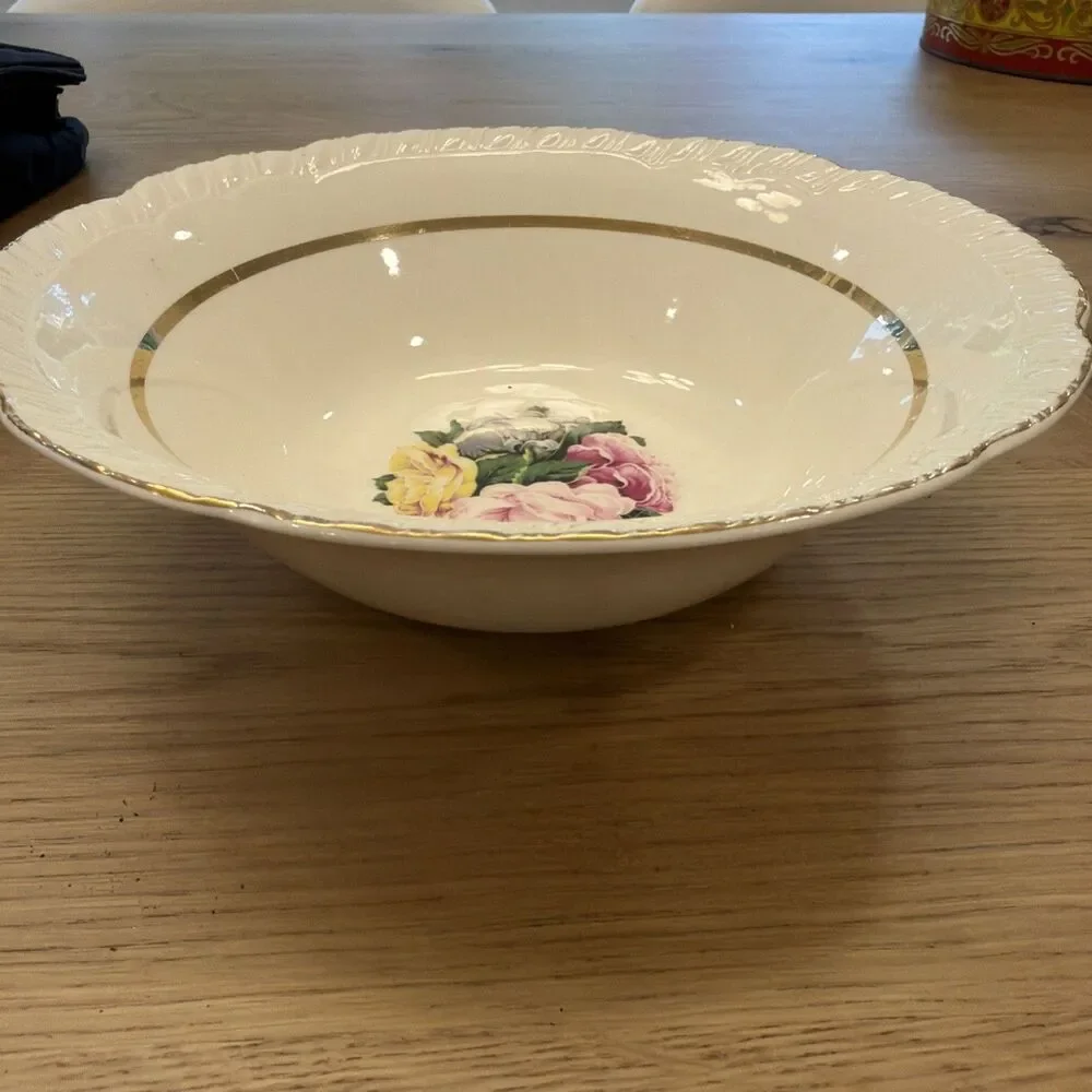 5 Piece Vintage American Limoges Janis R132 22k Gold Serving Bowl,  Plate-3 bowl